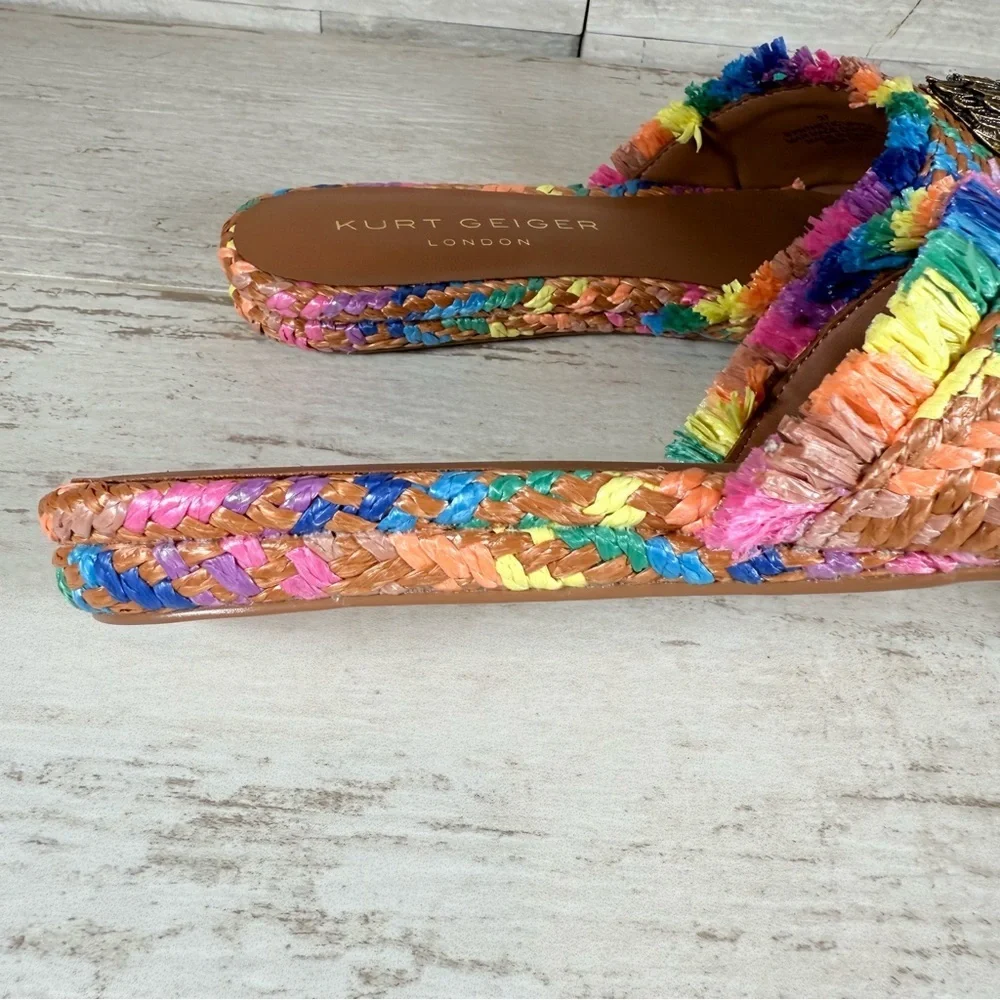 Kurt Geiger Kensington Eagle Casual Flat Raffia Slide Sandals EU 37 New Rainbow - Picture 5 of 16